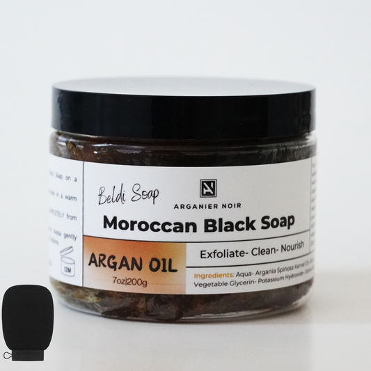 Moroccan Black Soap with Argan| + Kessa Glove